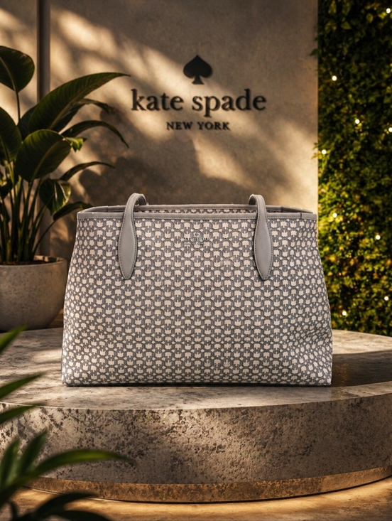 kate spade Handbags - Nwot kate spade Gray and Cream Patterned Tote
